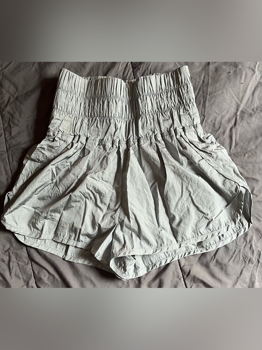 Free People Smocked Waist High-Rise Bike Shorts - Light Sage